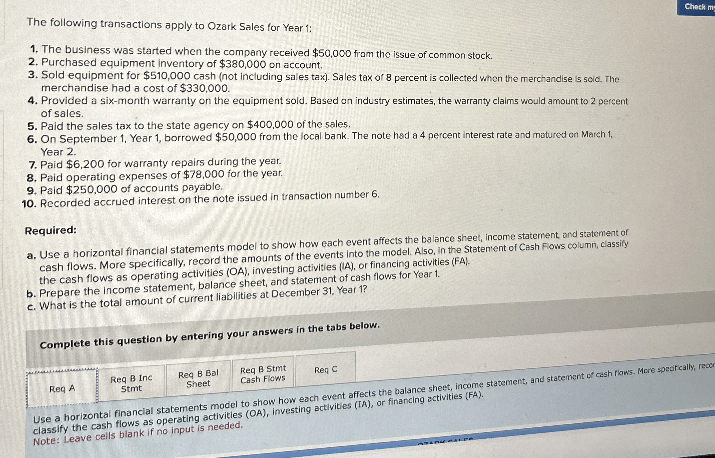 The following transactions apply to Ozark Sales