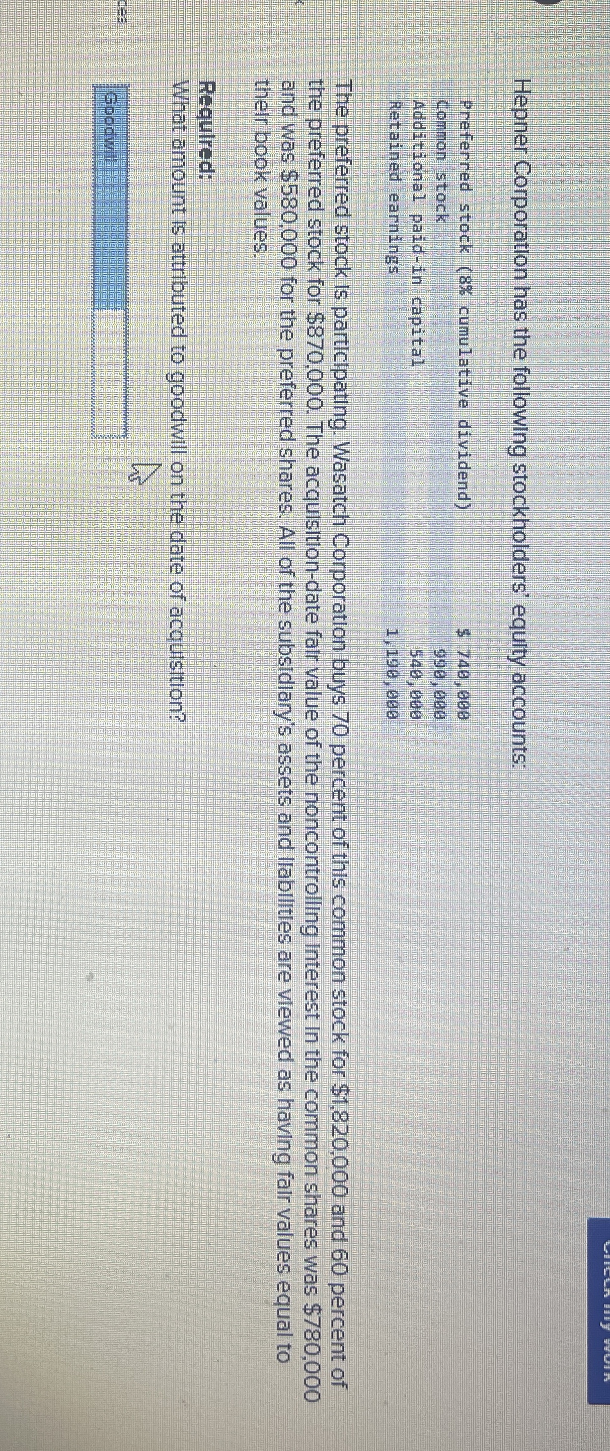 Hepner Corporation has the following