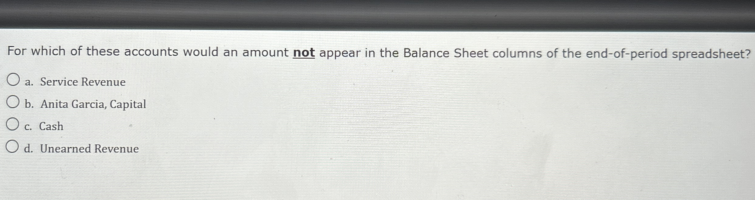 For which of these accounts would an amount not