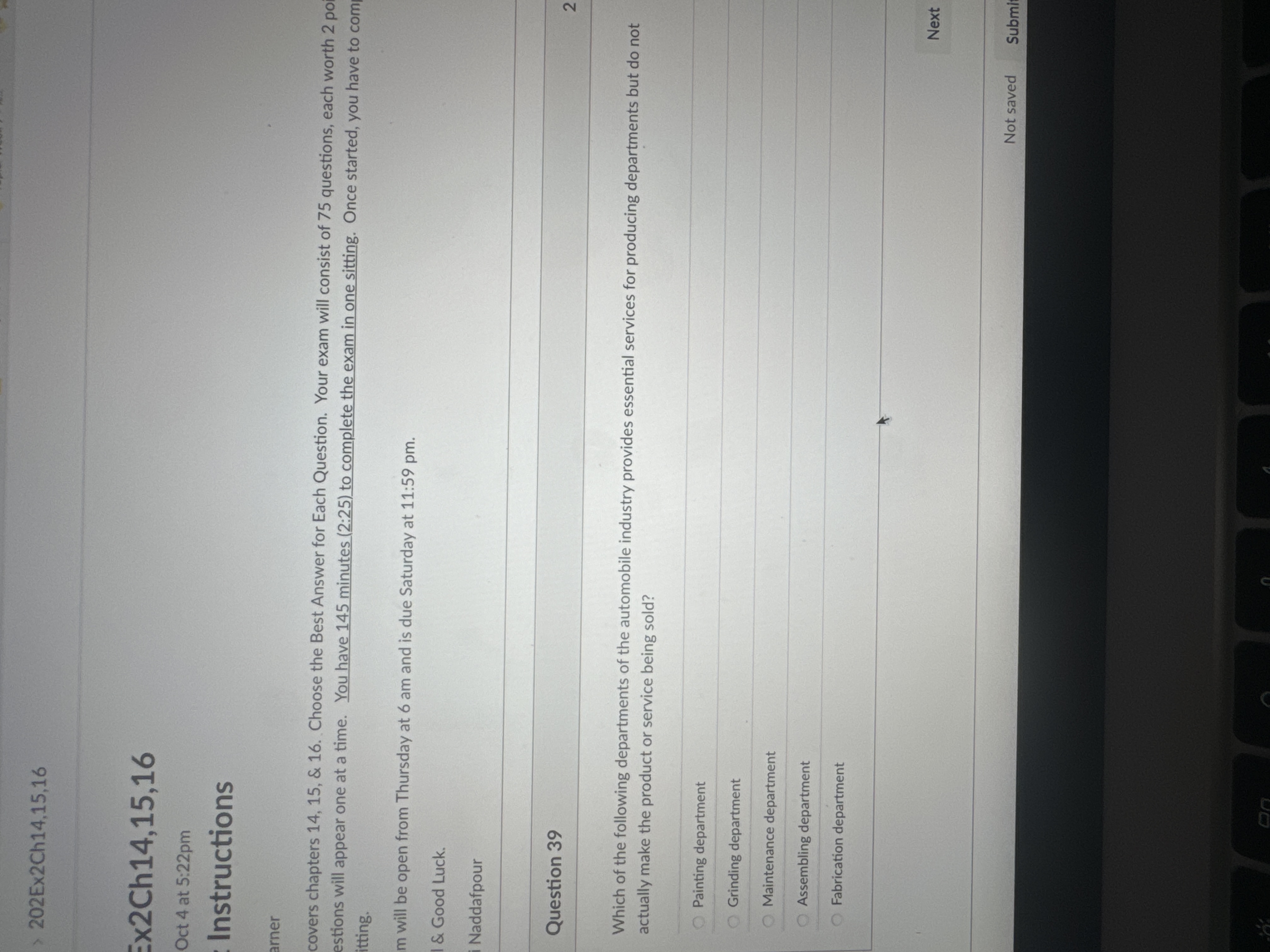 Question 3 9 Which of the following departments