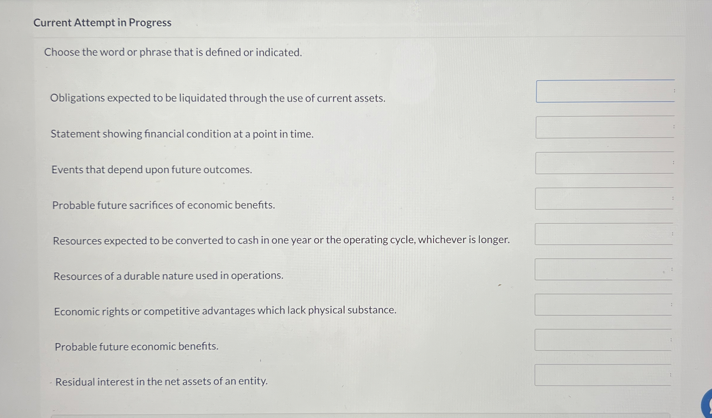 Current Attempt in Progress Choose the word or