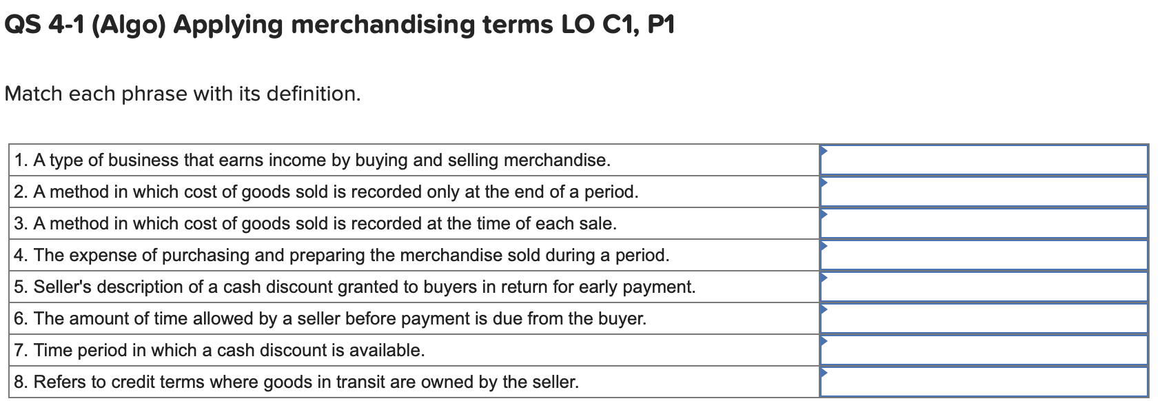 QS 4 - 1 ( Algo ) Applying merchandising terms LO