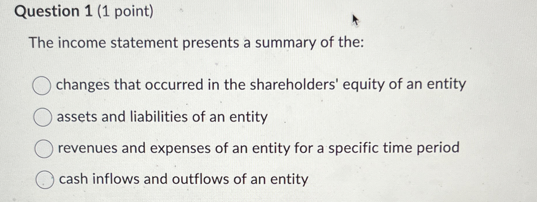 Question 1 ( 1 point ) The income statement