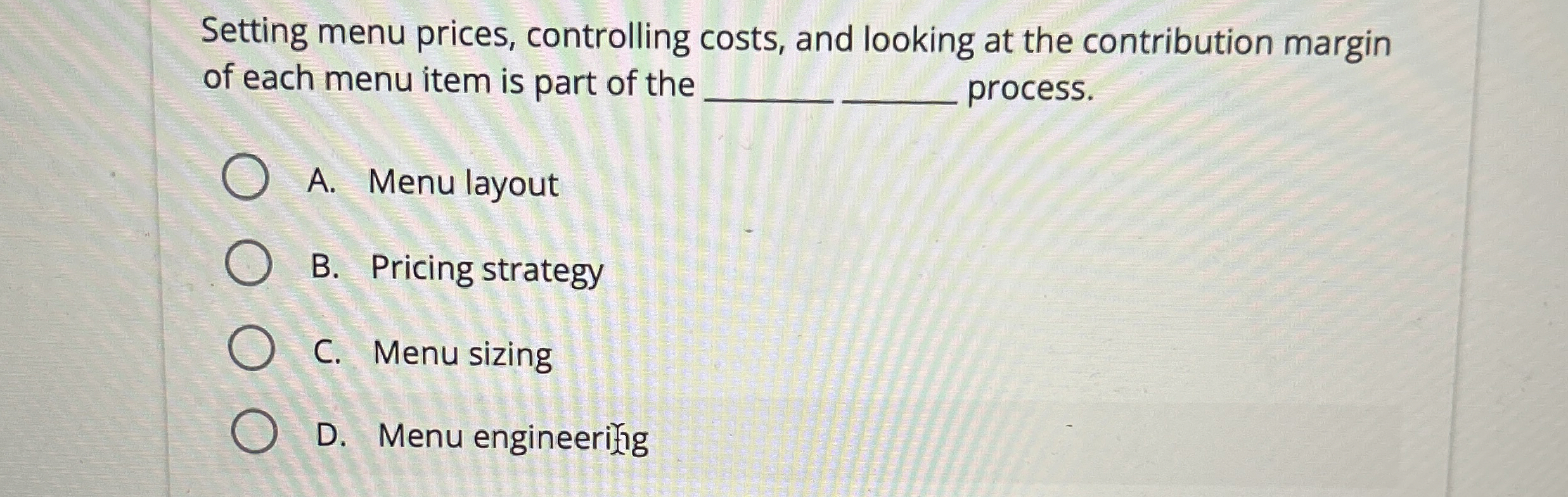 Setting menu prices, controlling costs, and