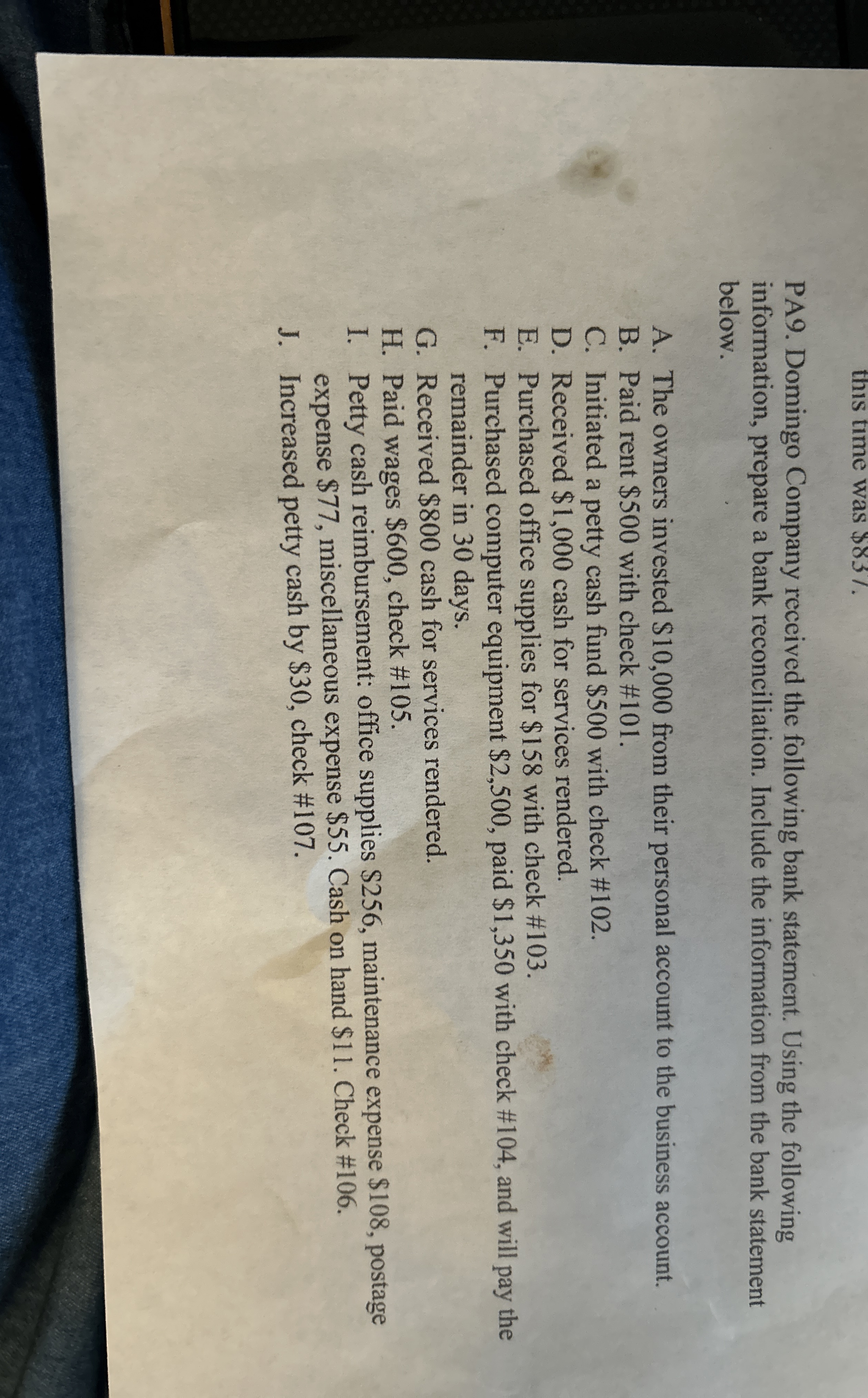 this time was $ 8 3 7 . PA 9 . Domingo Company