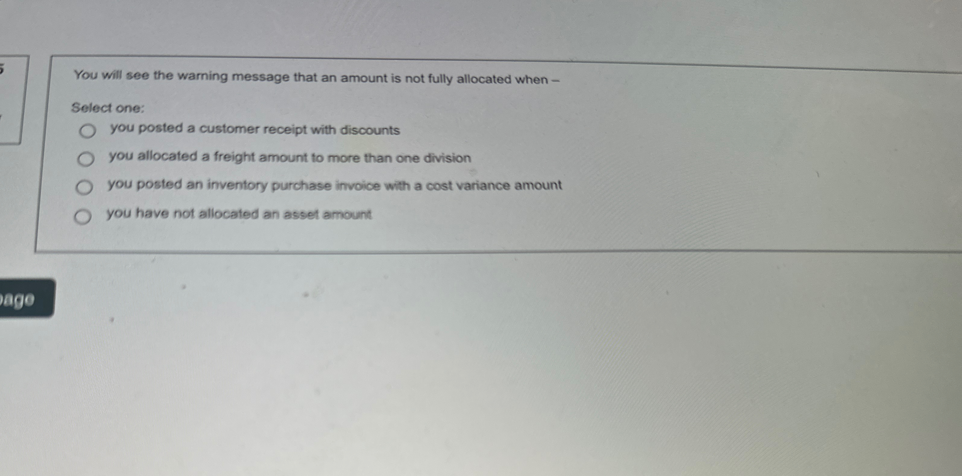 You will see the warning message that an amount