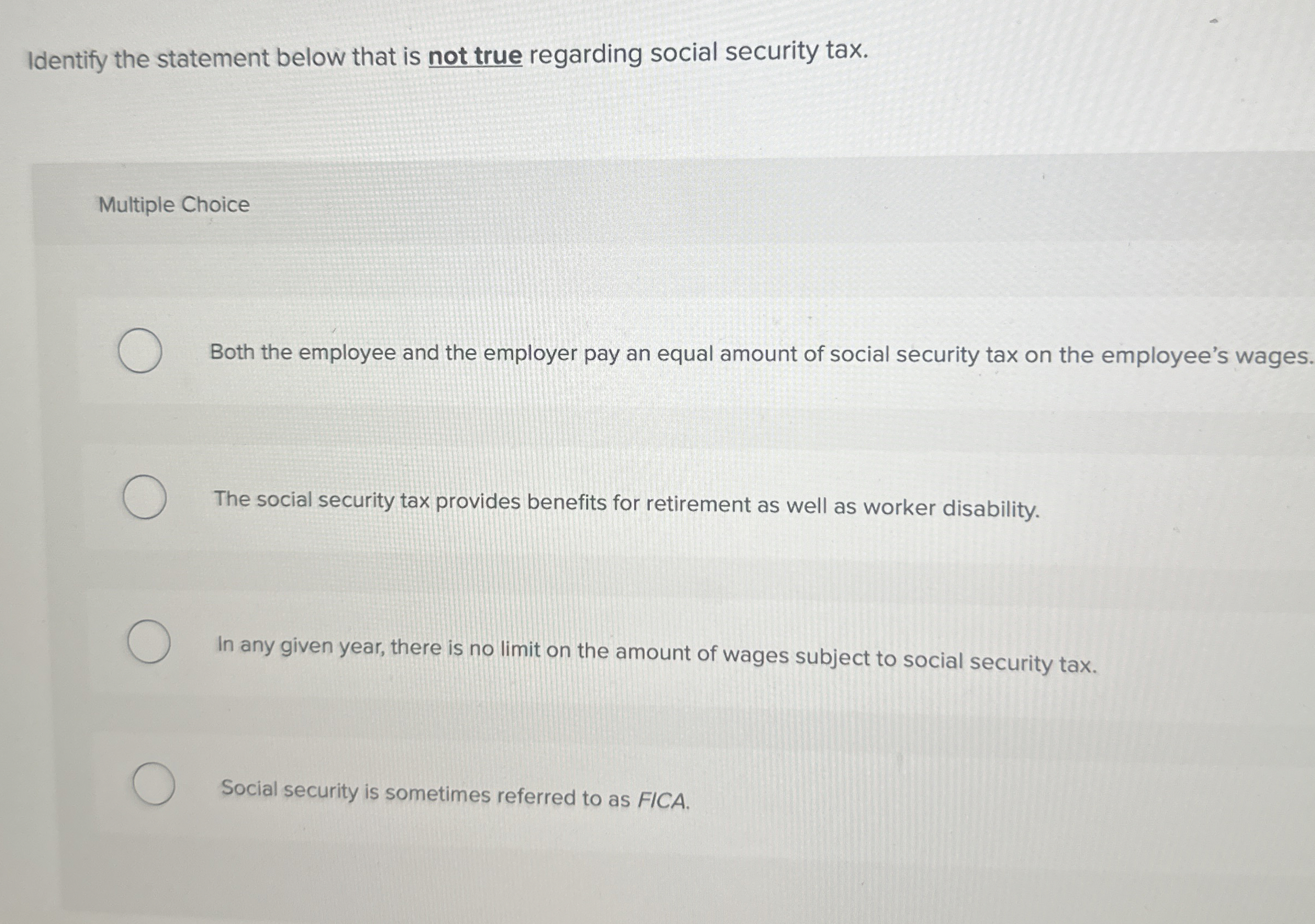 Identify the statement below that is not true