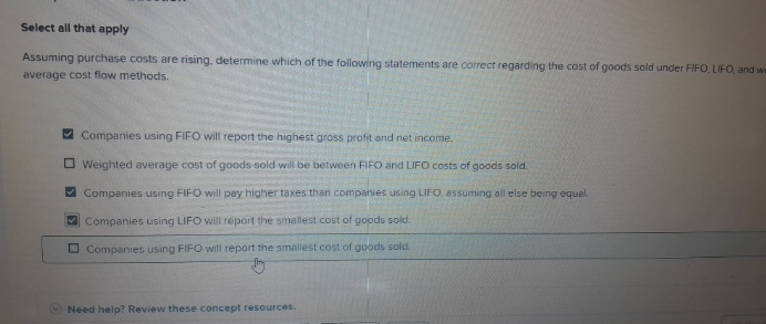Select all that apply Assuming purchase costs are