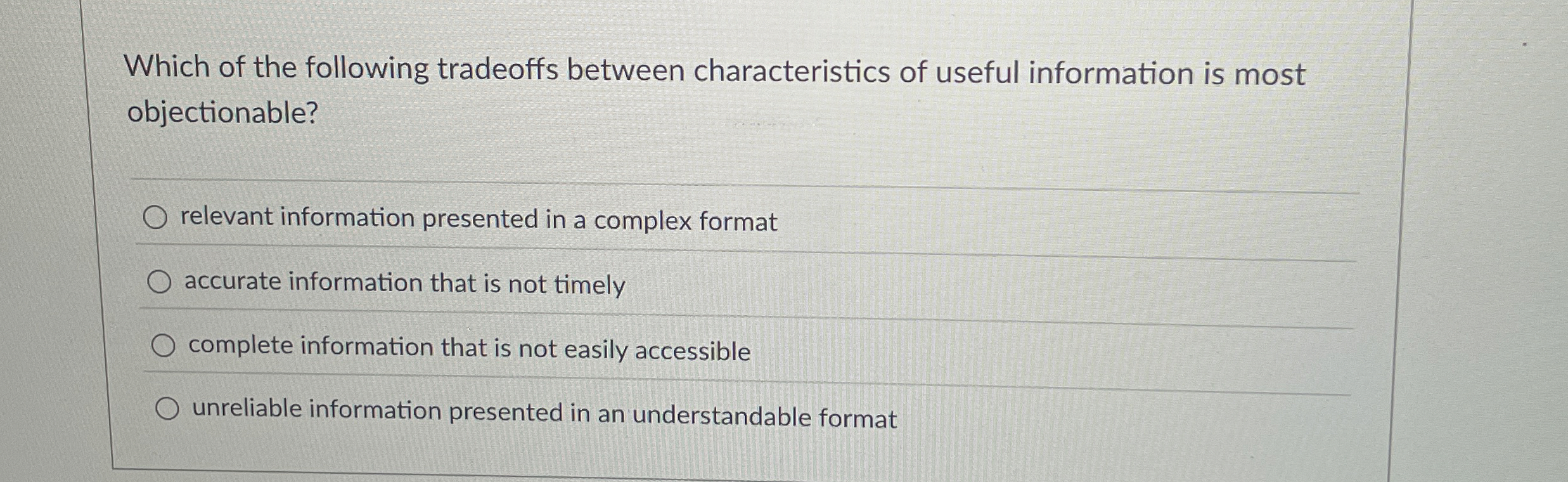 Which of the following tradeoffs between
