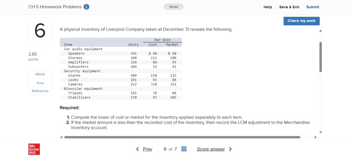 CH 5 Homework Problems ( i ) Help Save & Exit