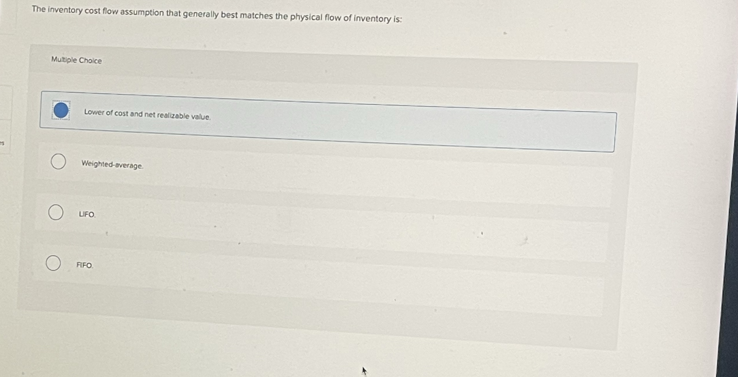 The inventory cost flow assumption that generally