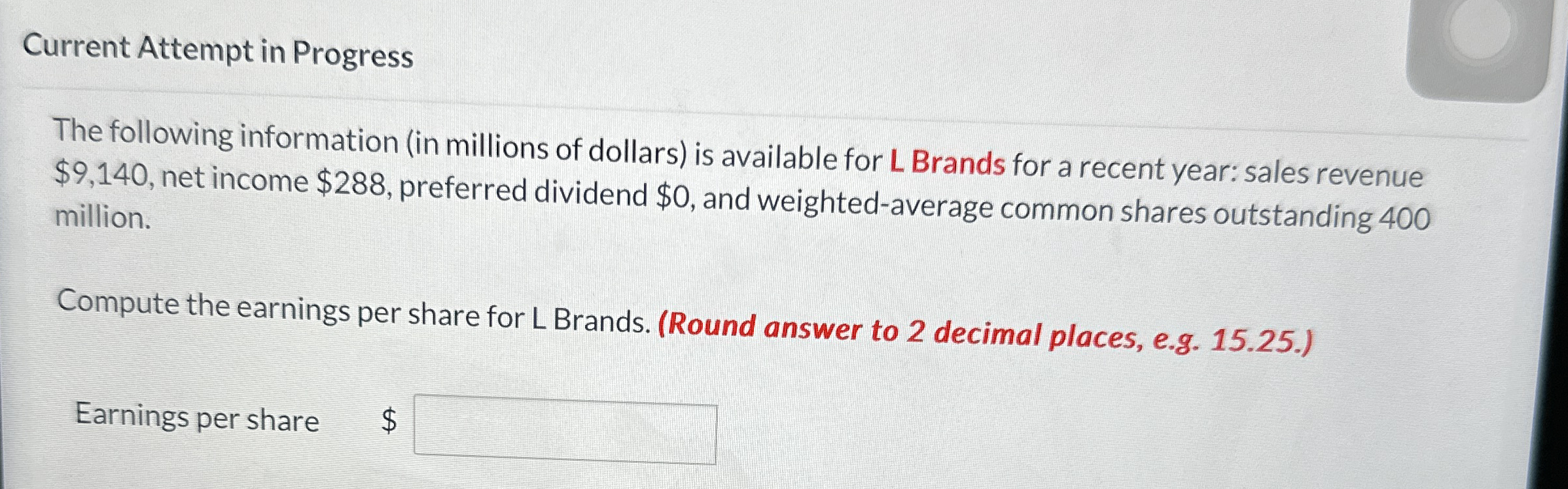 Current Attempt in Progress The following