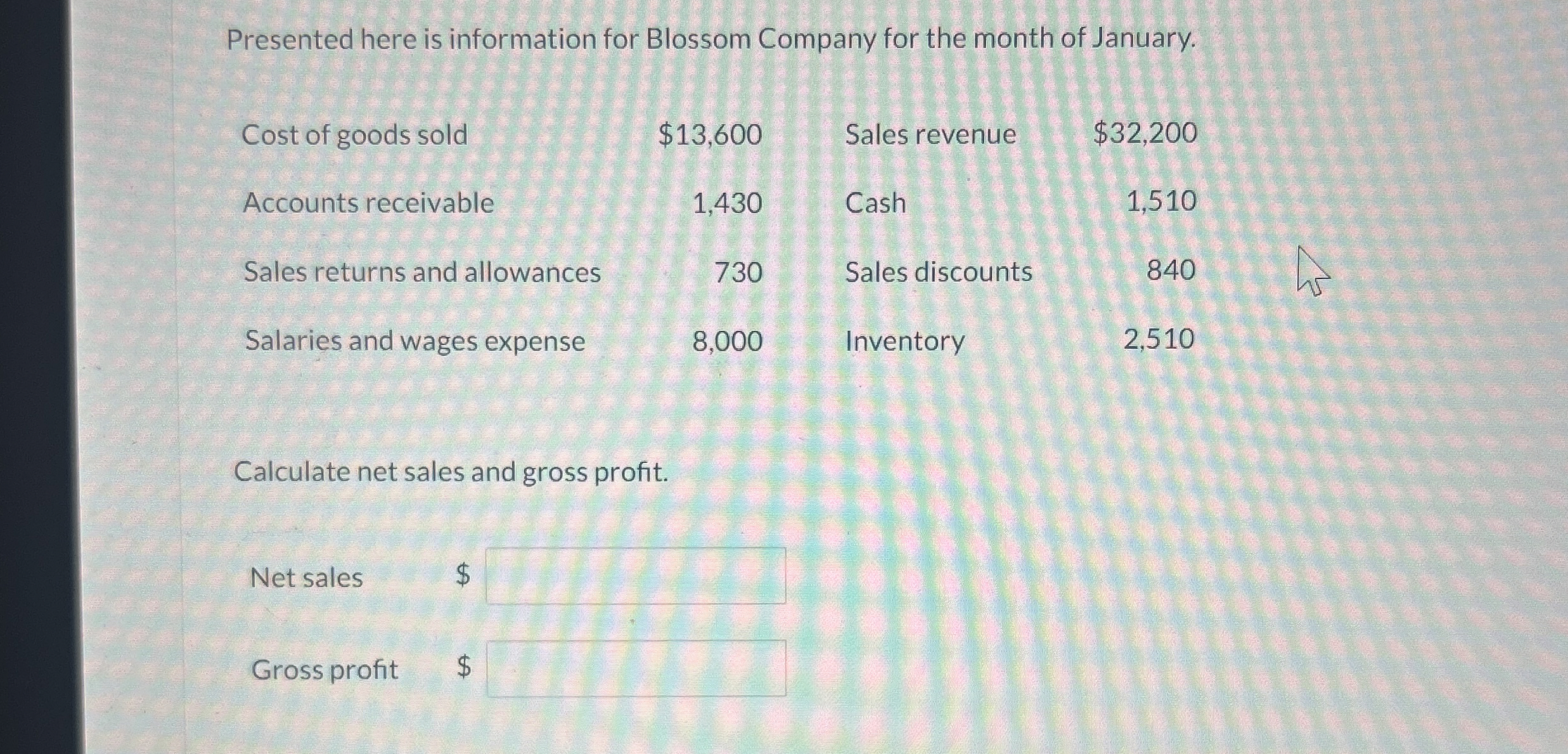 Presented here is information for Blossom Company