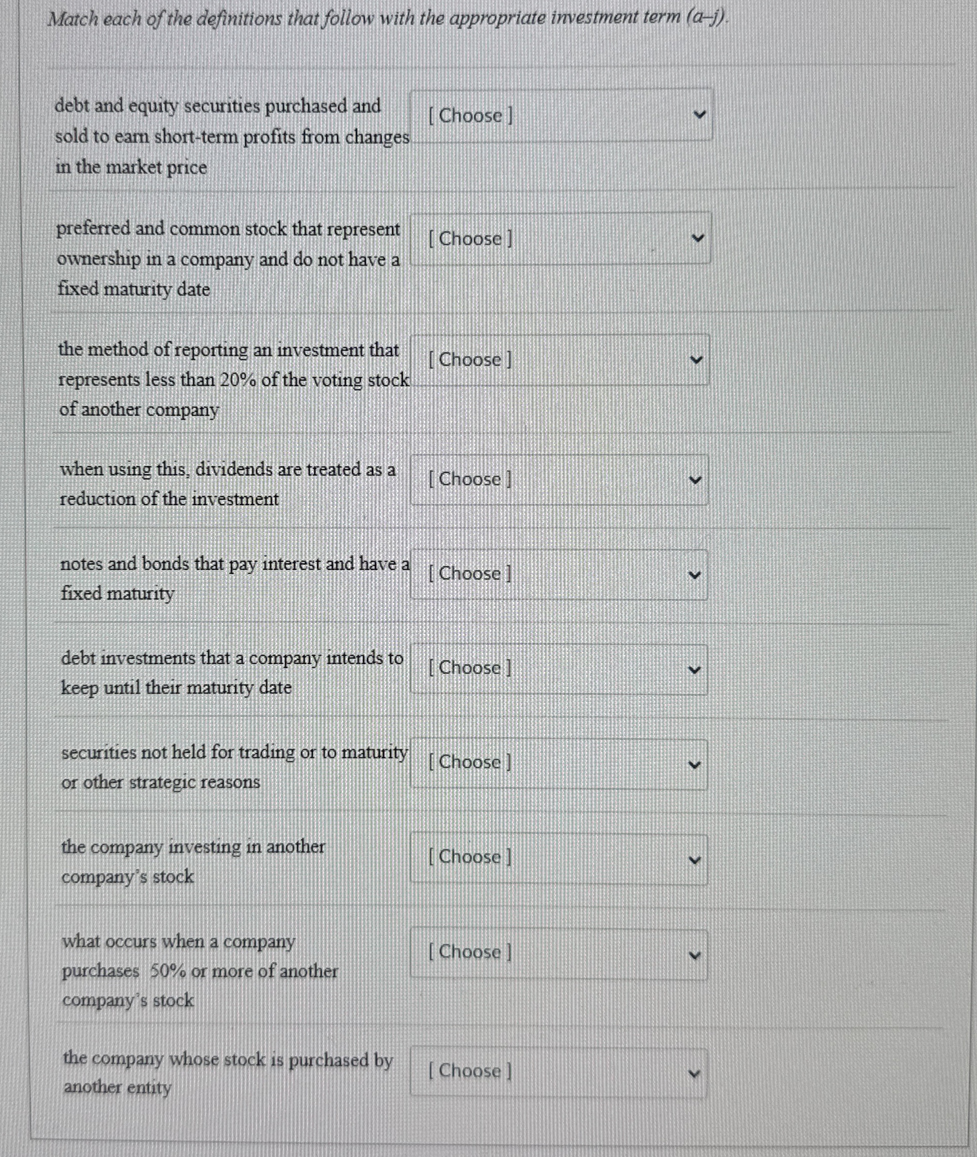 Match each of the definitions that follow with