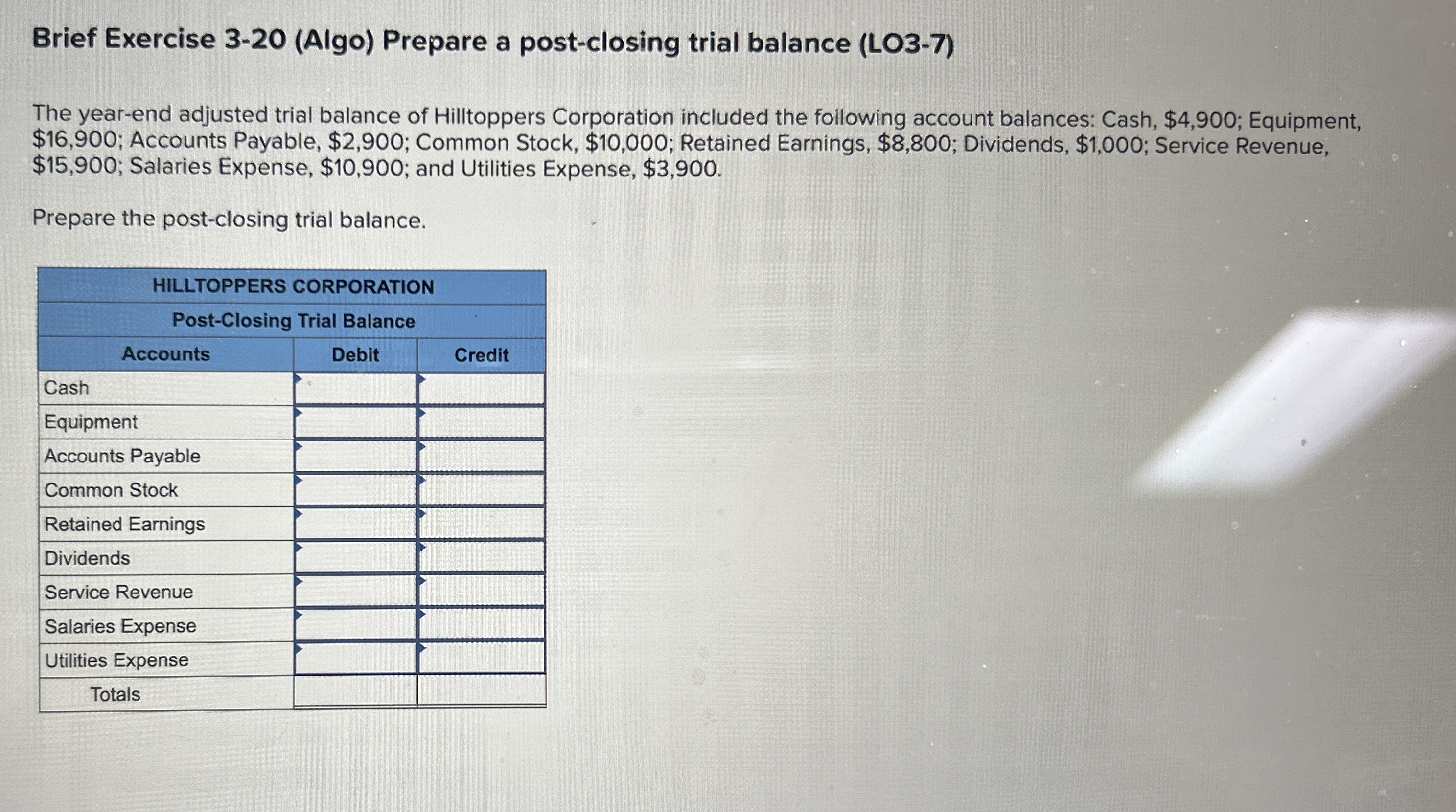 Brief Exercise 3 - 2 0 ( Algo ) Prepare a post -