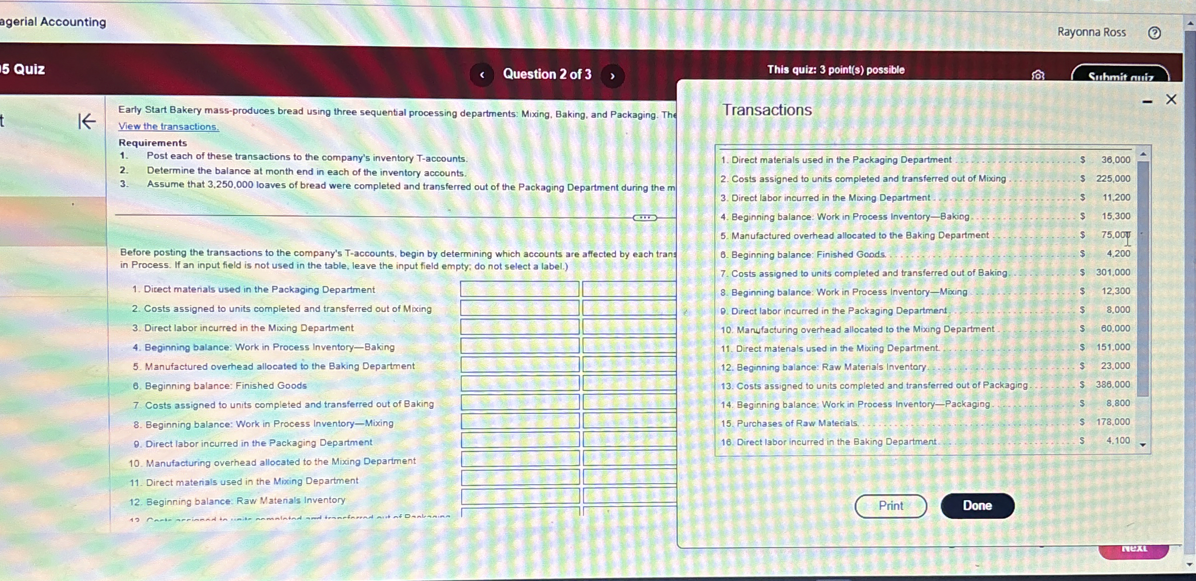 Transactions Early Start Bakery mass - produces