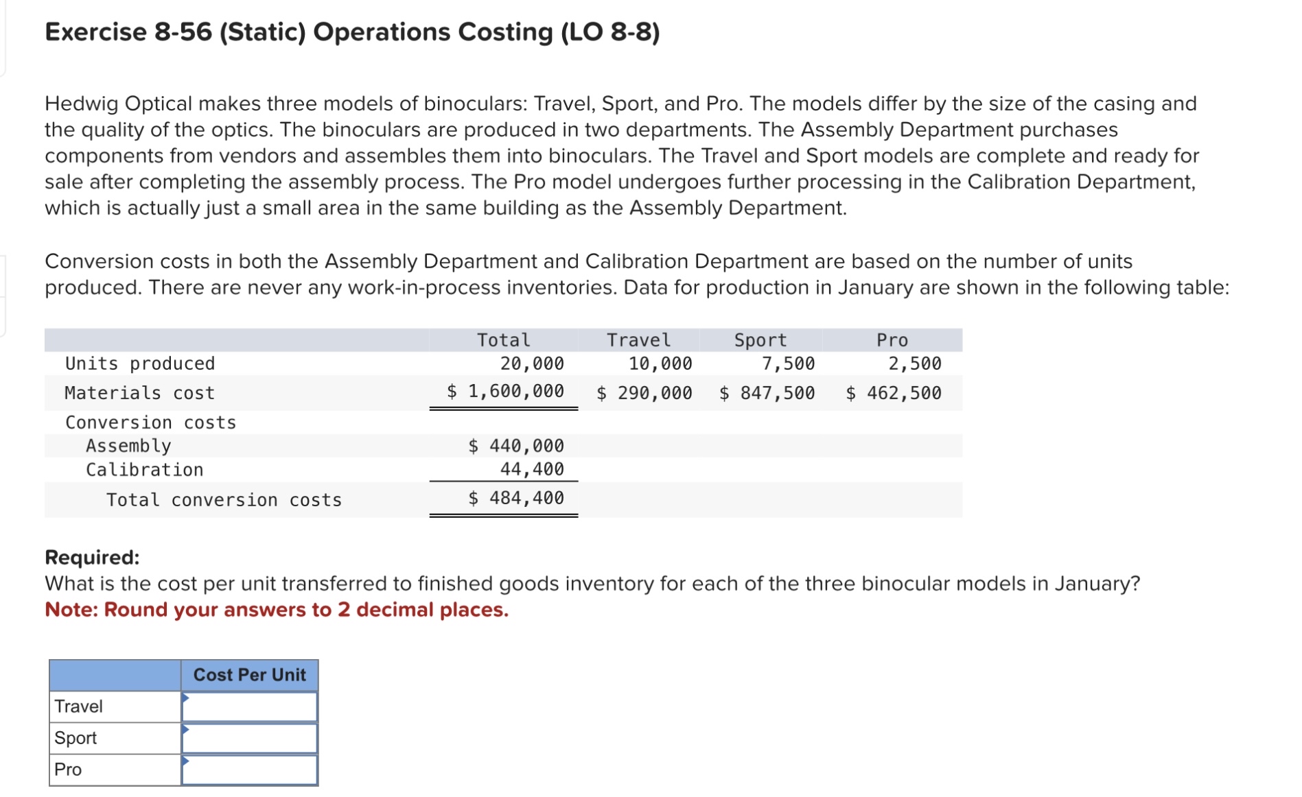 Exercise 8 - 5 6 ( Static ) Operations Costing (