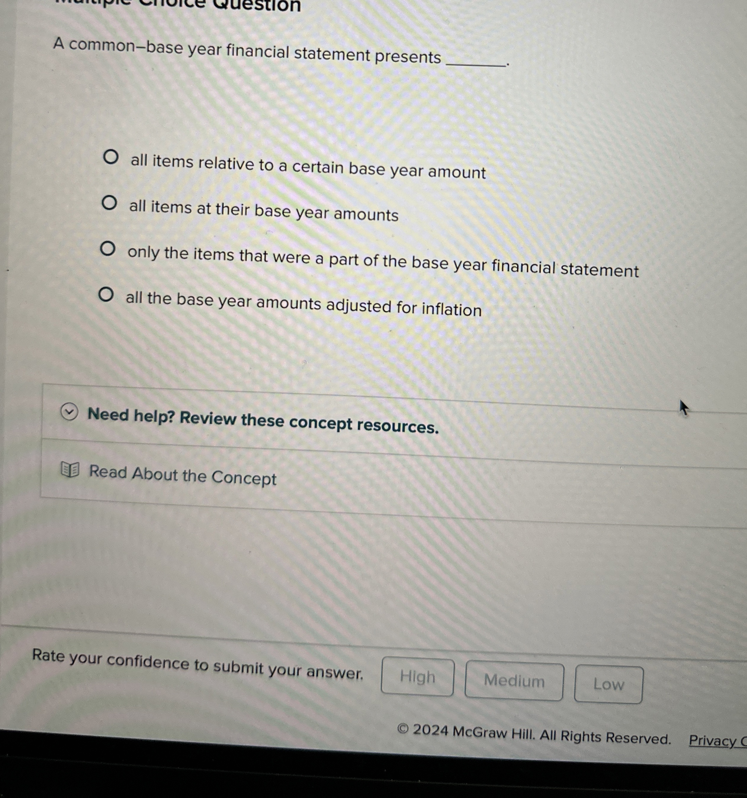 A common - base year financial statement presents