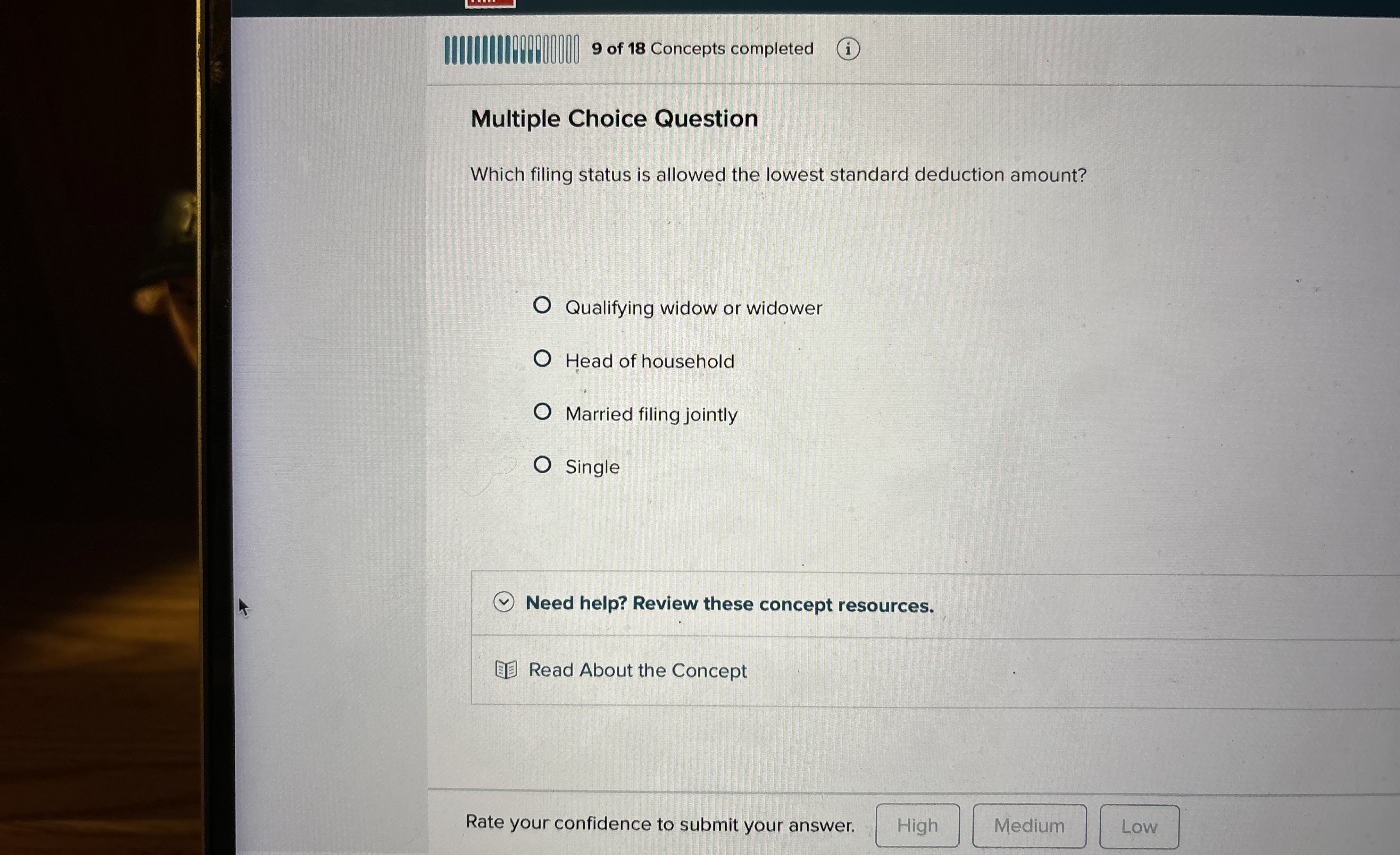 Multiple Choice Question Which filing status is