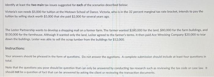 Identify at least the two main tax issues