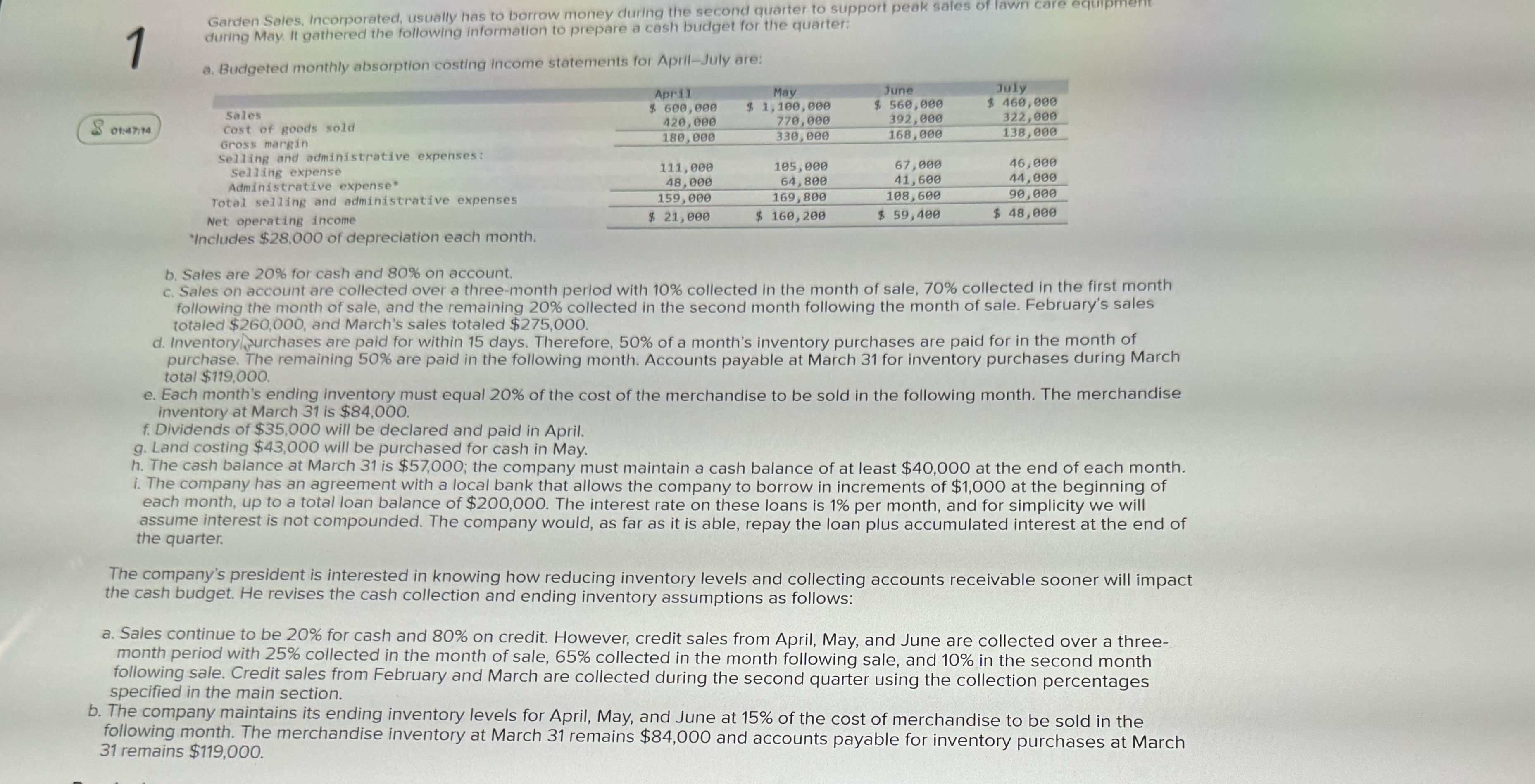 Sales are 2 0 % for cash and 8 0 % on account.c .