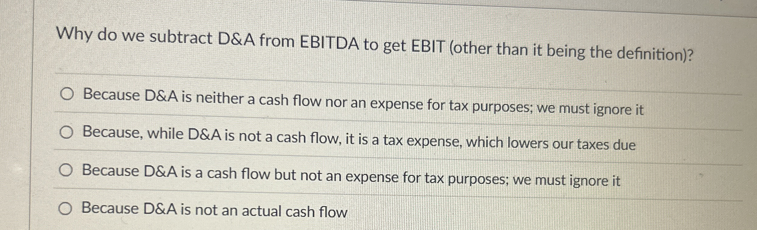 Why do we subtract D&A from EBITDA to get EBIT (
