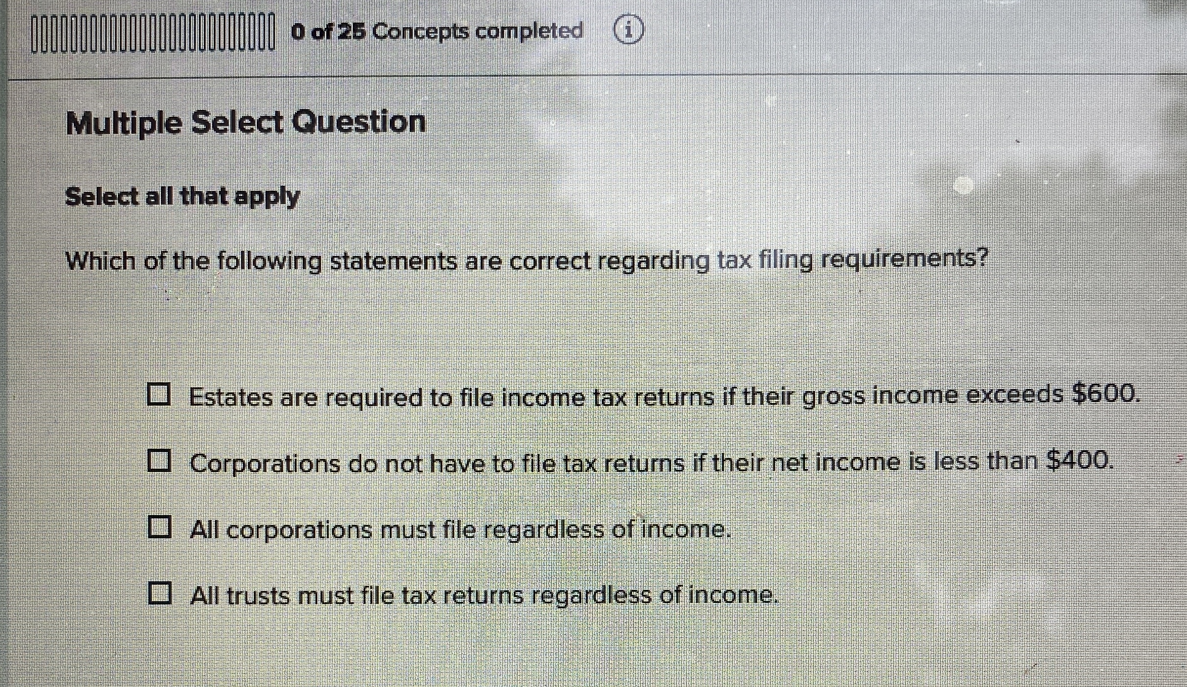 Multiple Select Question Select all that apply