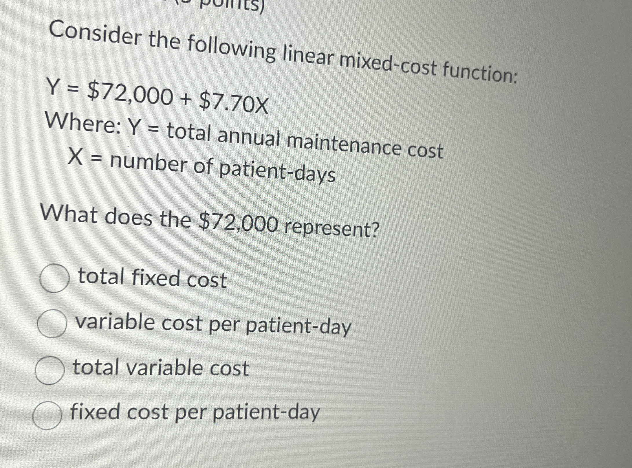 Consider the following linear mixed - cost