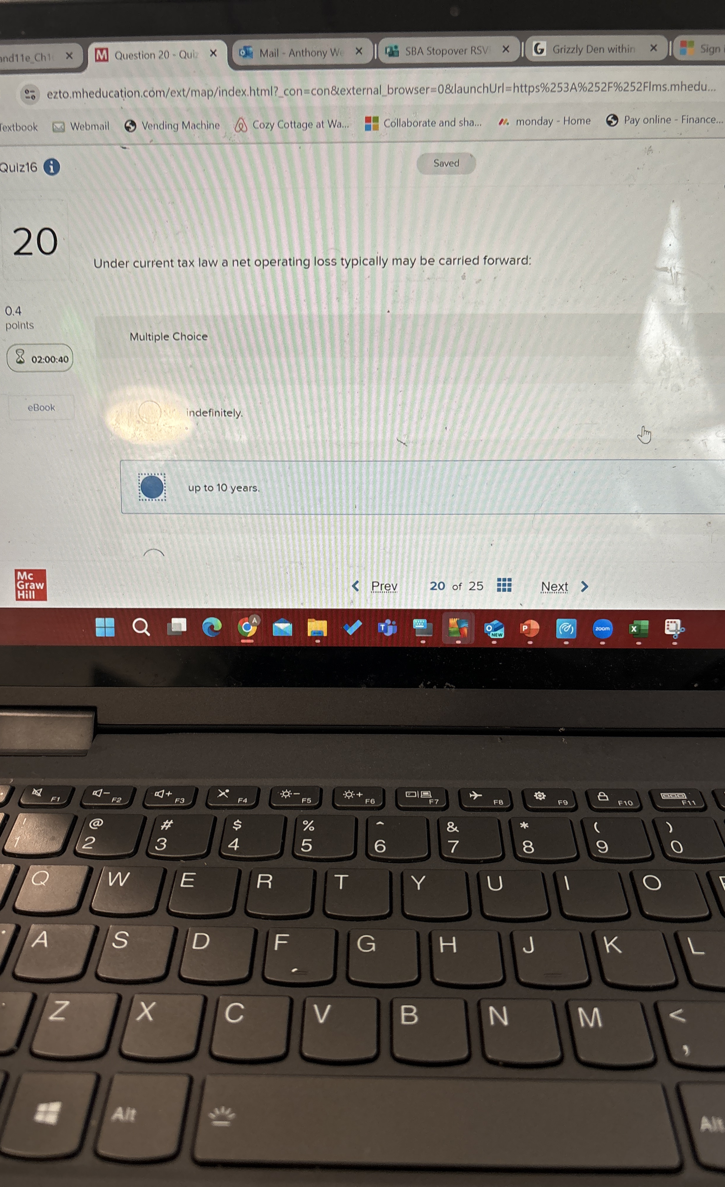 Under current tax law a net operating loss