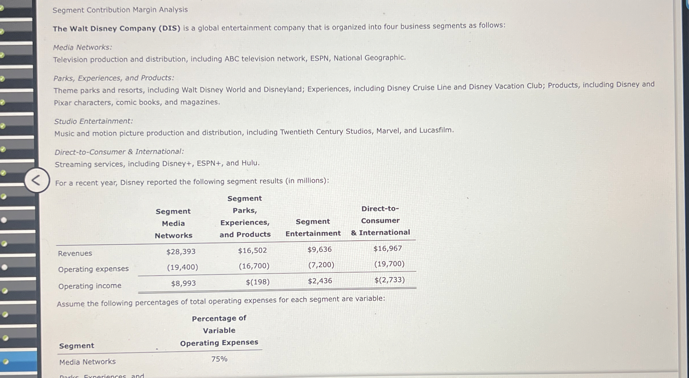 Segment Contribution Margin Analysis The Walt