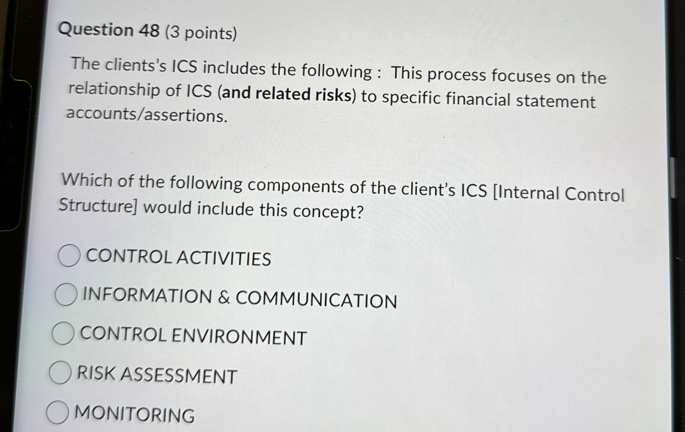 Question 4 8 ( 3 points ) The clients's ICS