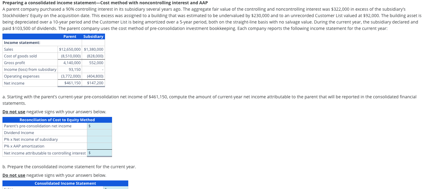 Preparing a consolidated income statement - Cost