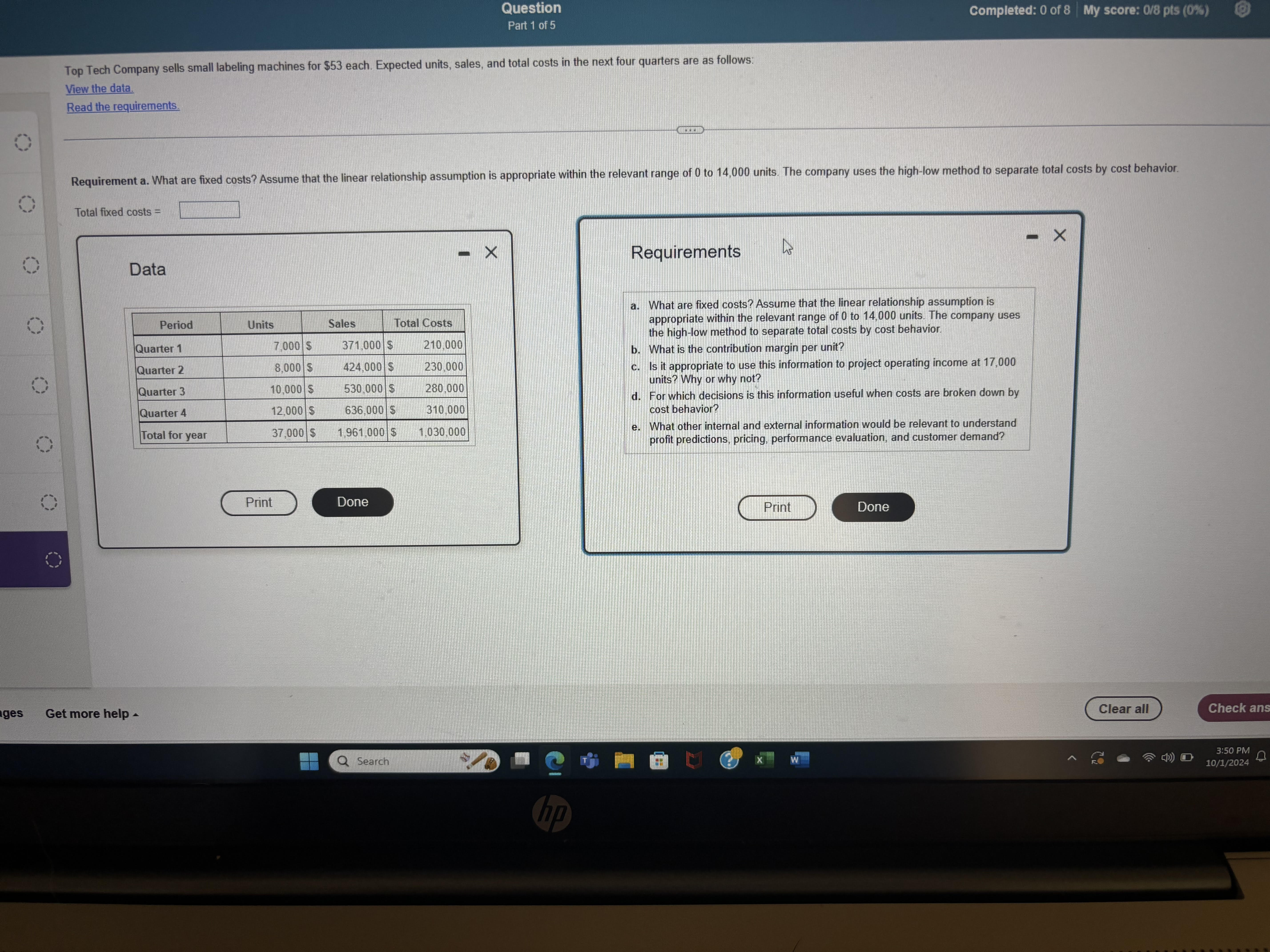 a . What are fixed costs? Assume that the linear