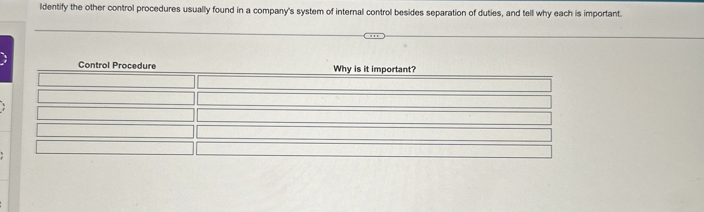 Identify the other control procedures usually