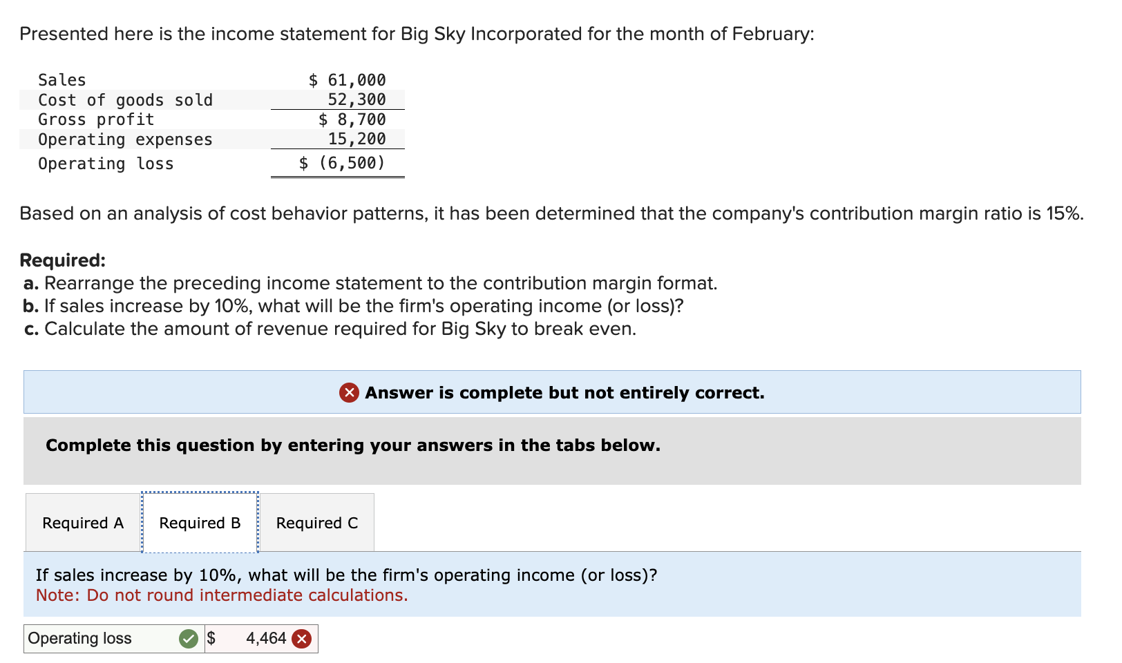 Presented here is the income statement for Big
