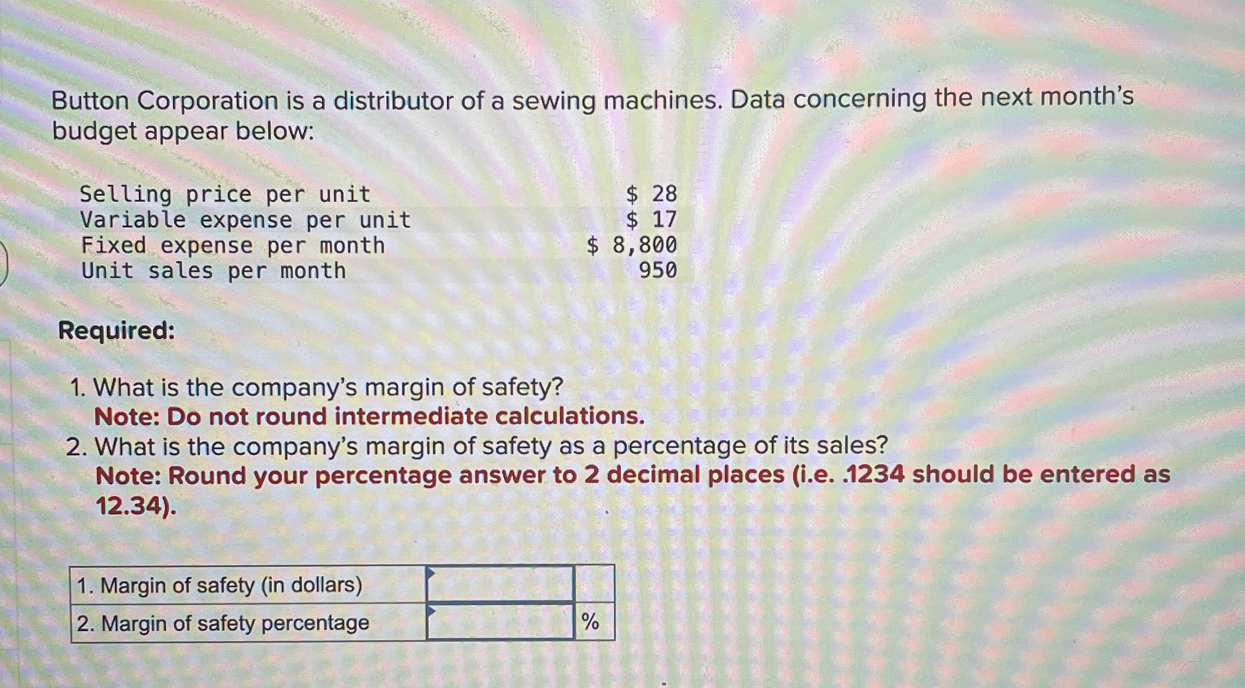 Button Corporation is a distributor of a sewing