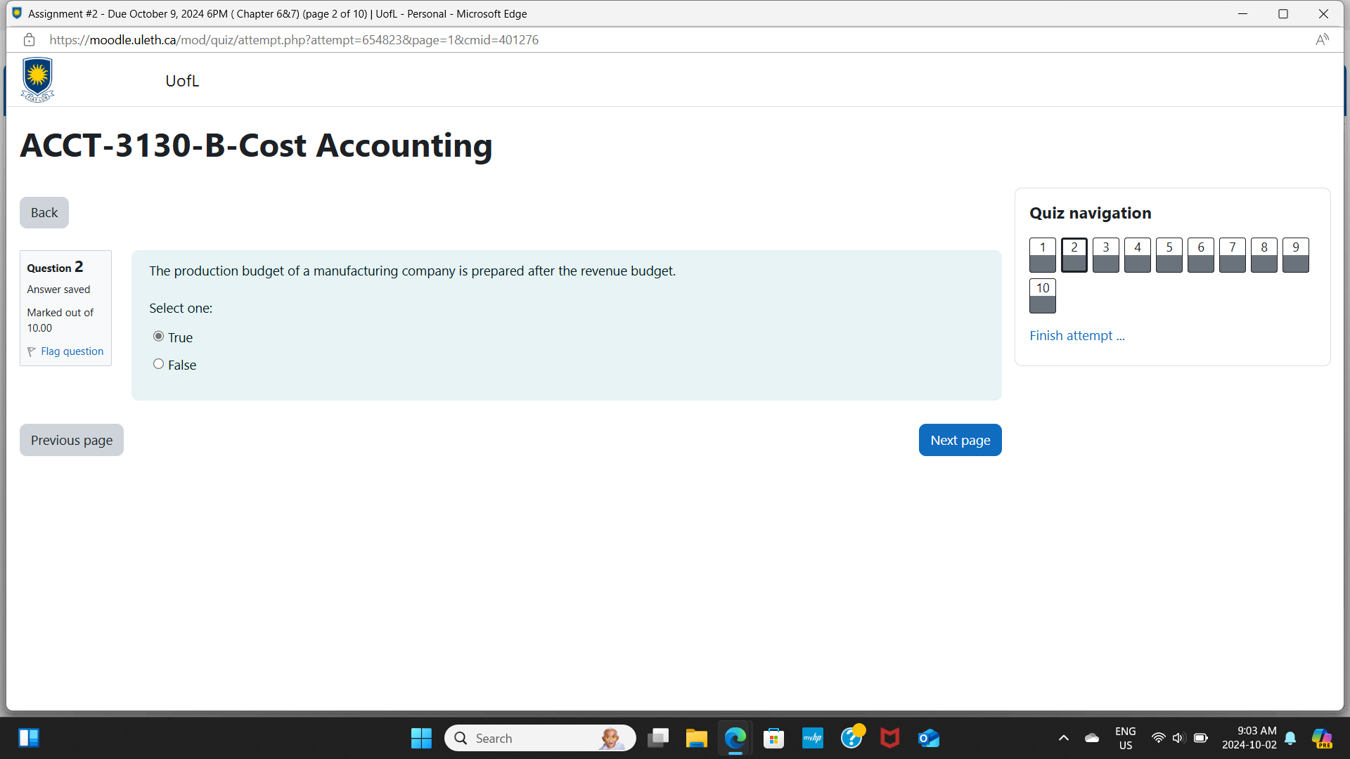 The production budget of a manufacturing company