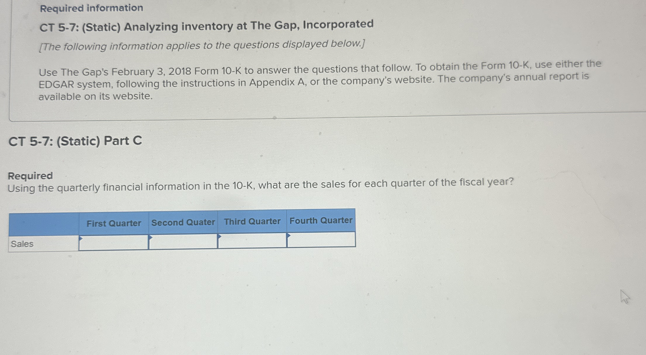 Required information CT 5 - 7 : ( Static )