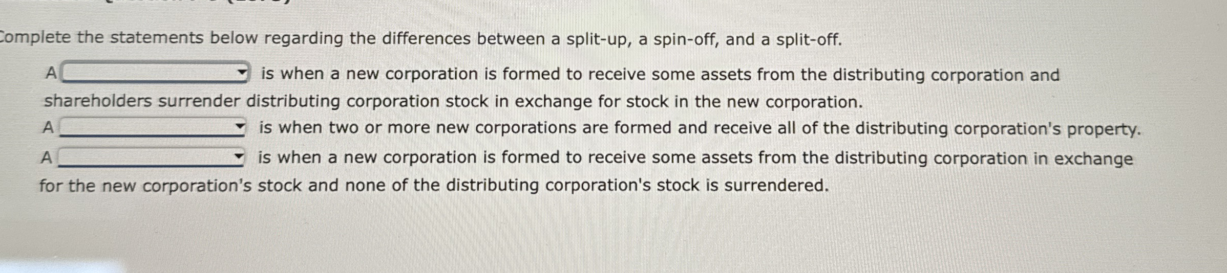 Complete the statements below regarding the