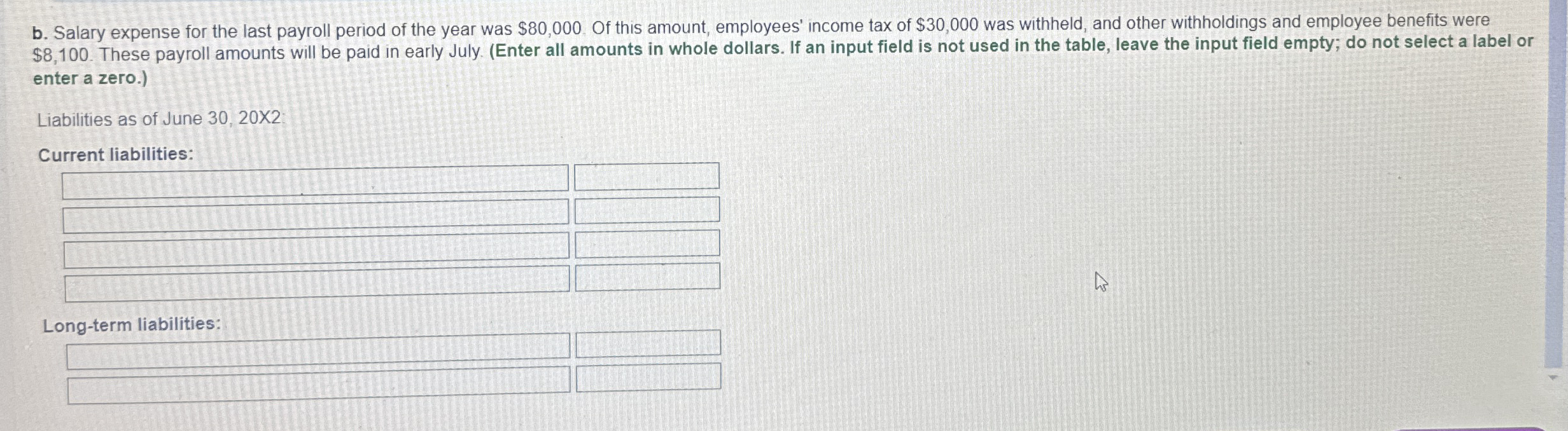 b . Salary expense for the last payroll period of