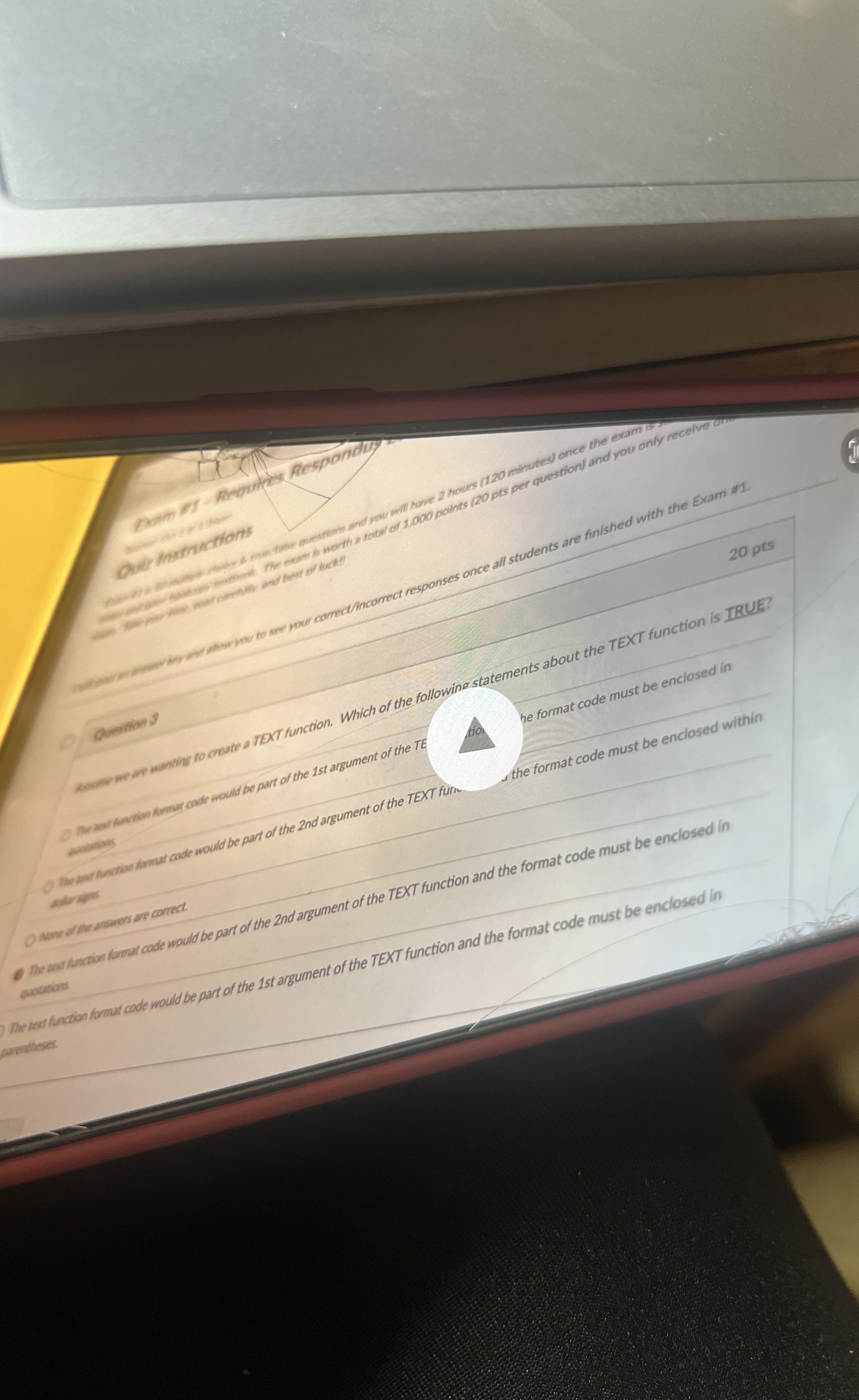 Assume we are creating a text function, which of