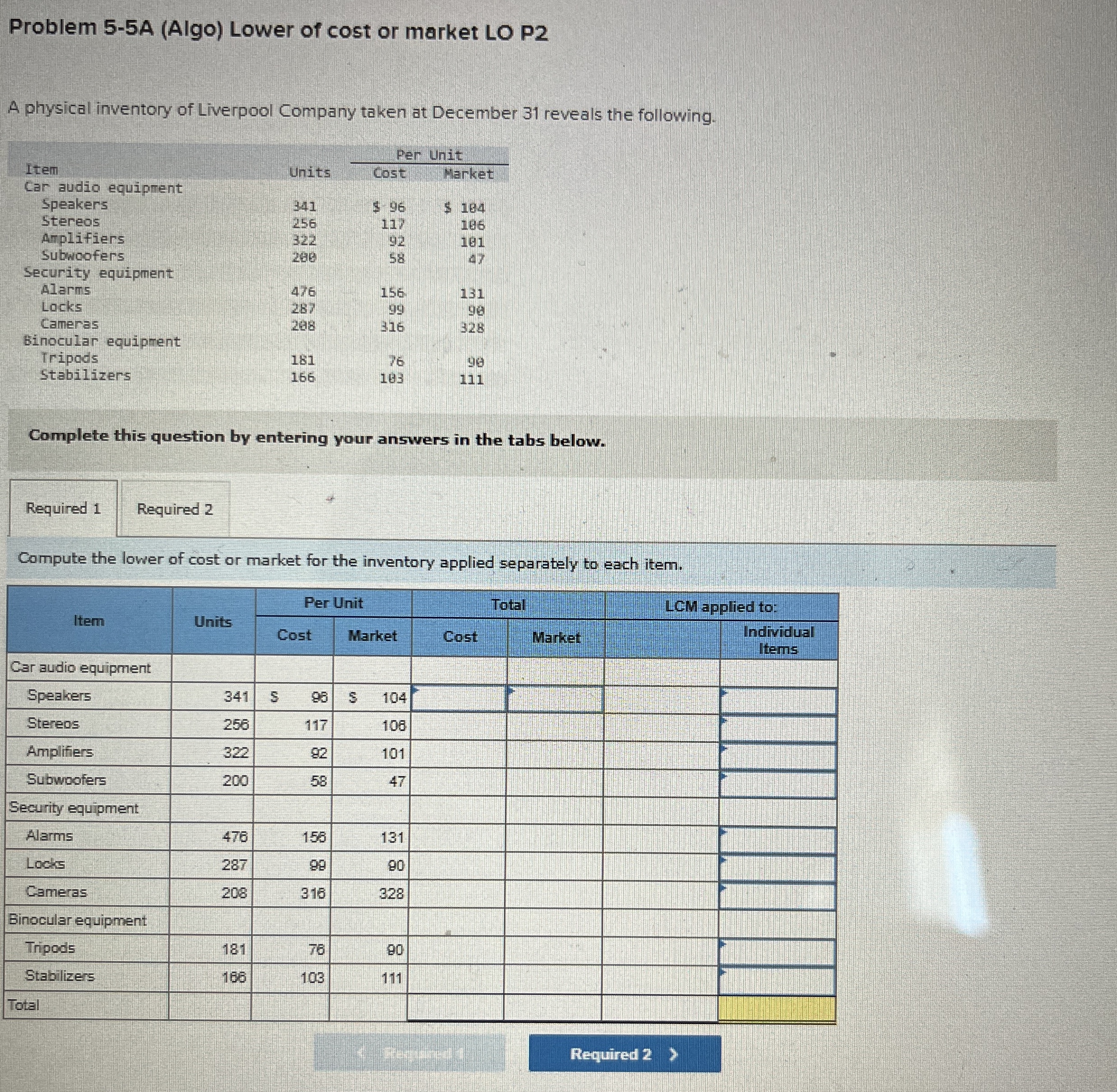 Problem 5 - 5 A ( Algo ) Lower of cost or market