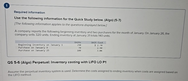 Required information Use the following