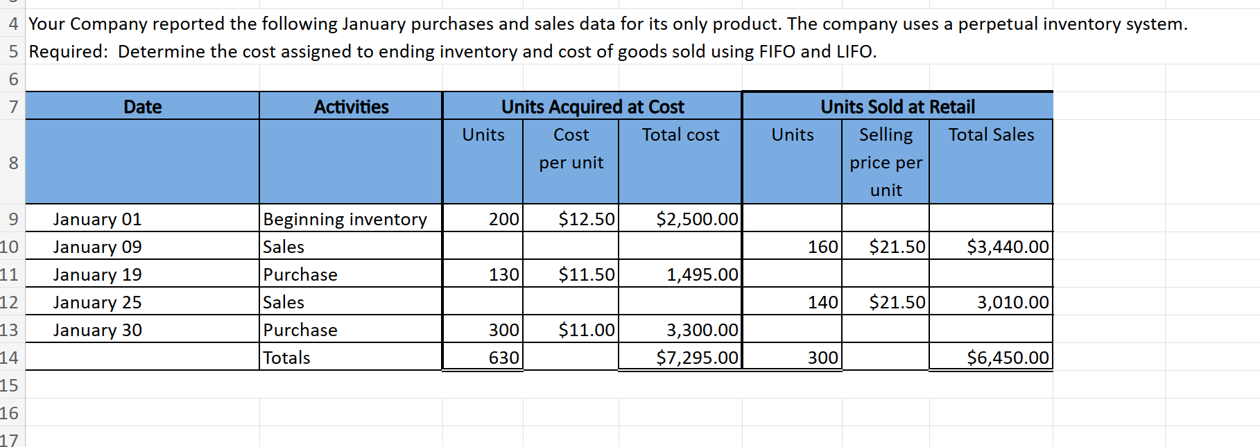 Applying Integrated Excel: Perpetual: Inventory