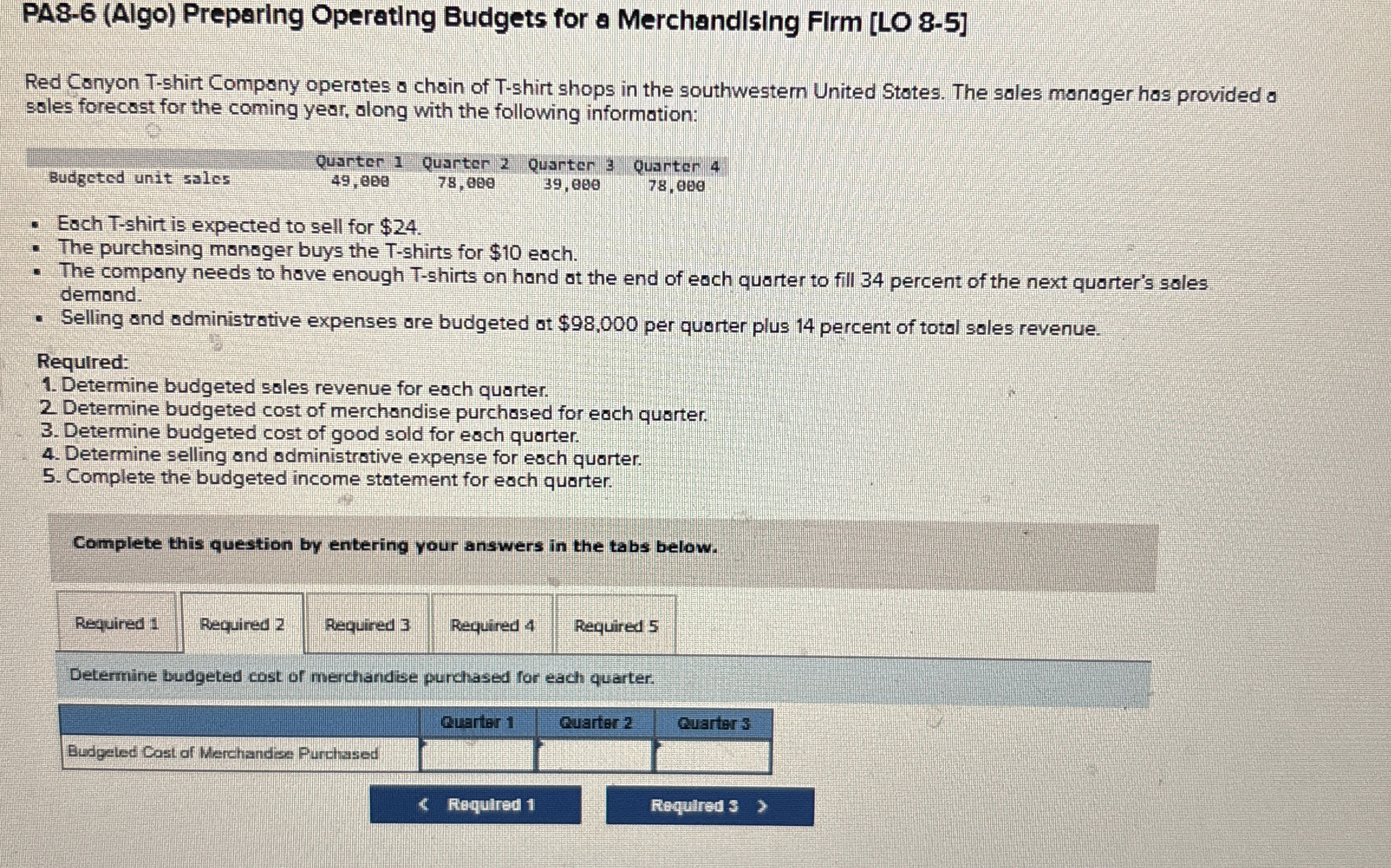 PA 8 - 6 ( Algo ) Preparing Operating Budgets for