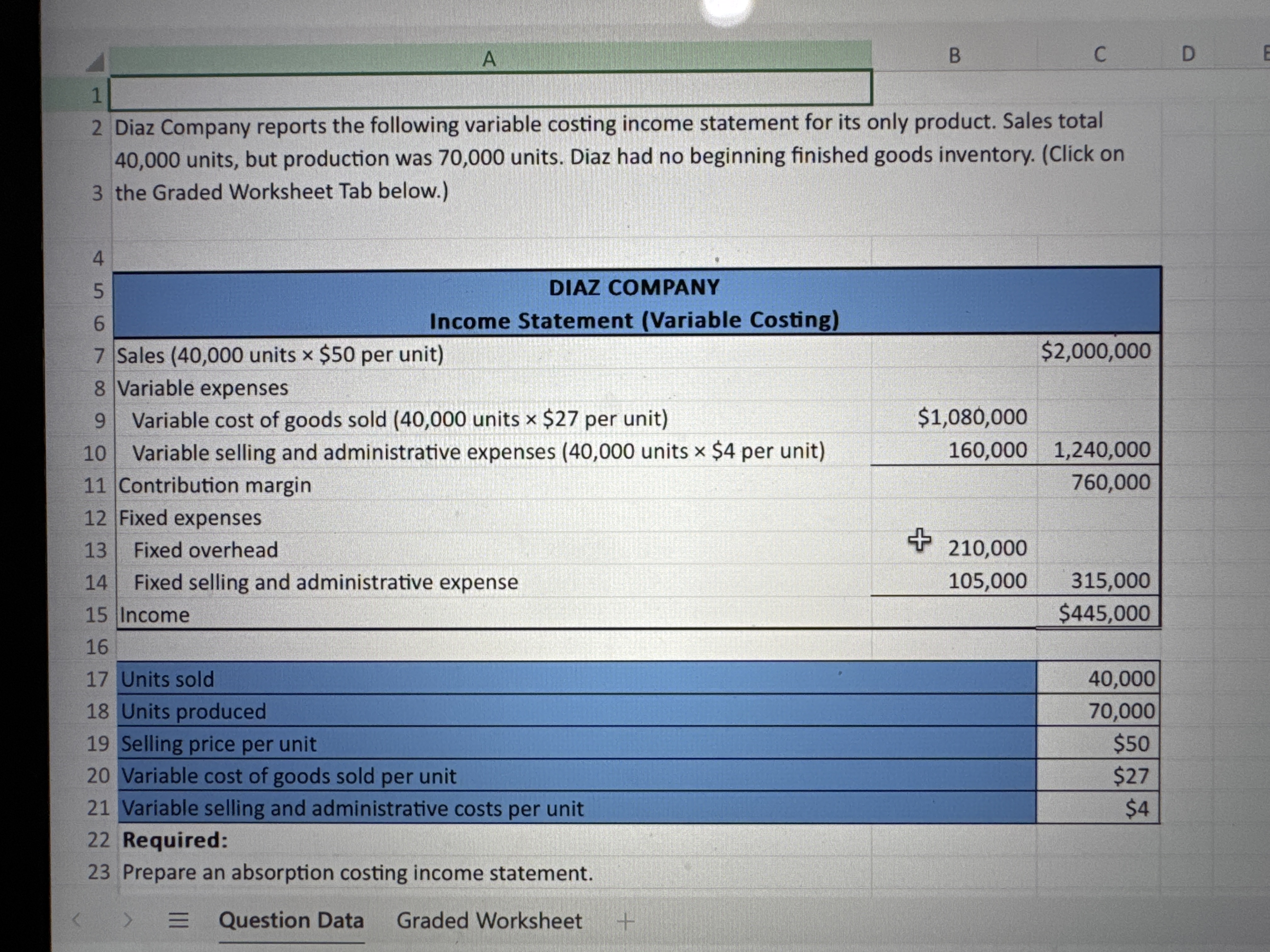 1 2 Diaz Company reports the following variable