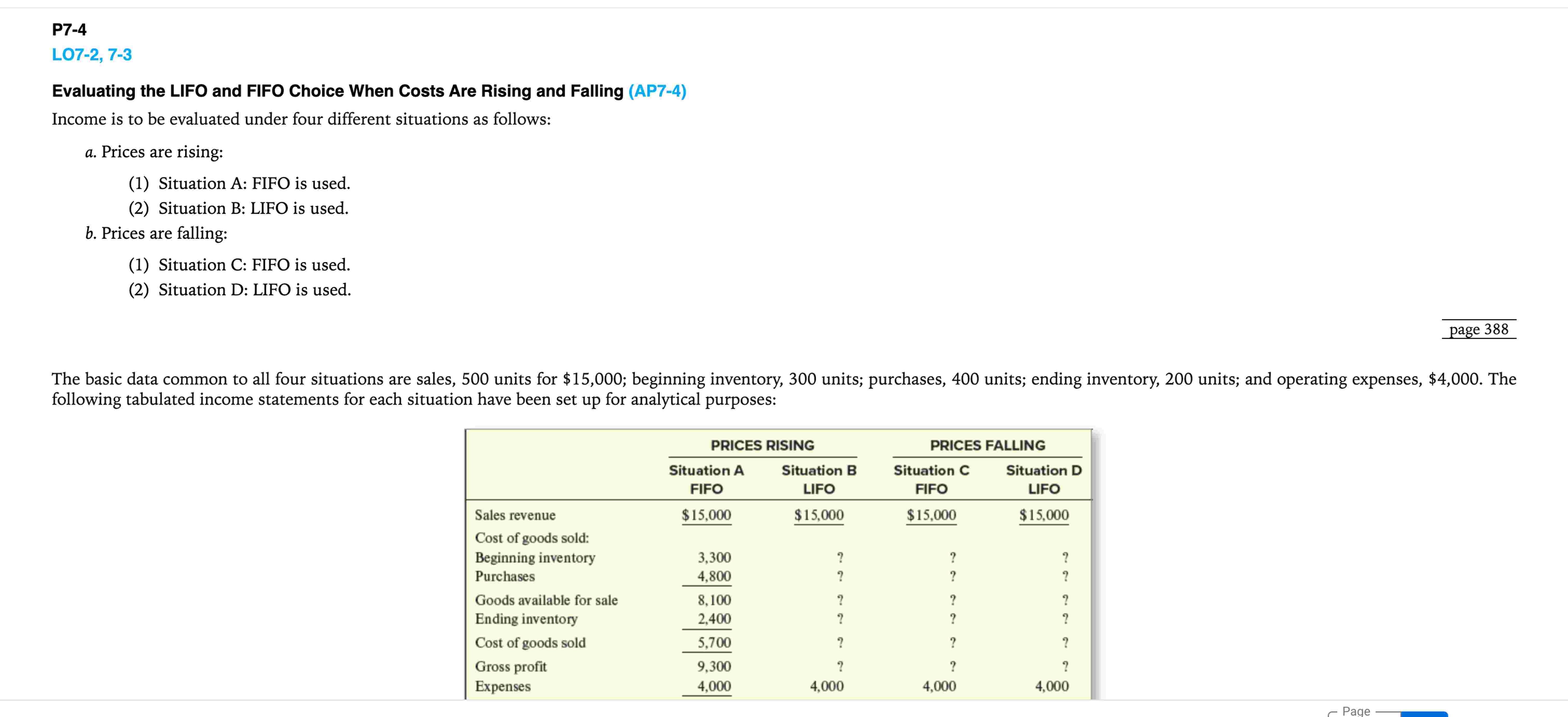 P 7 - 4 LO 7 - 2 , 7 - 3 Evaluating the LIFO and