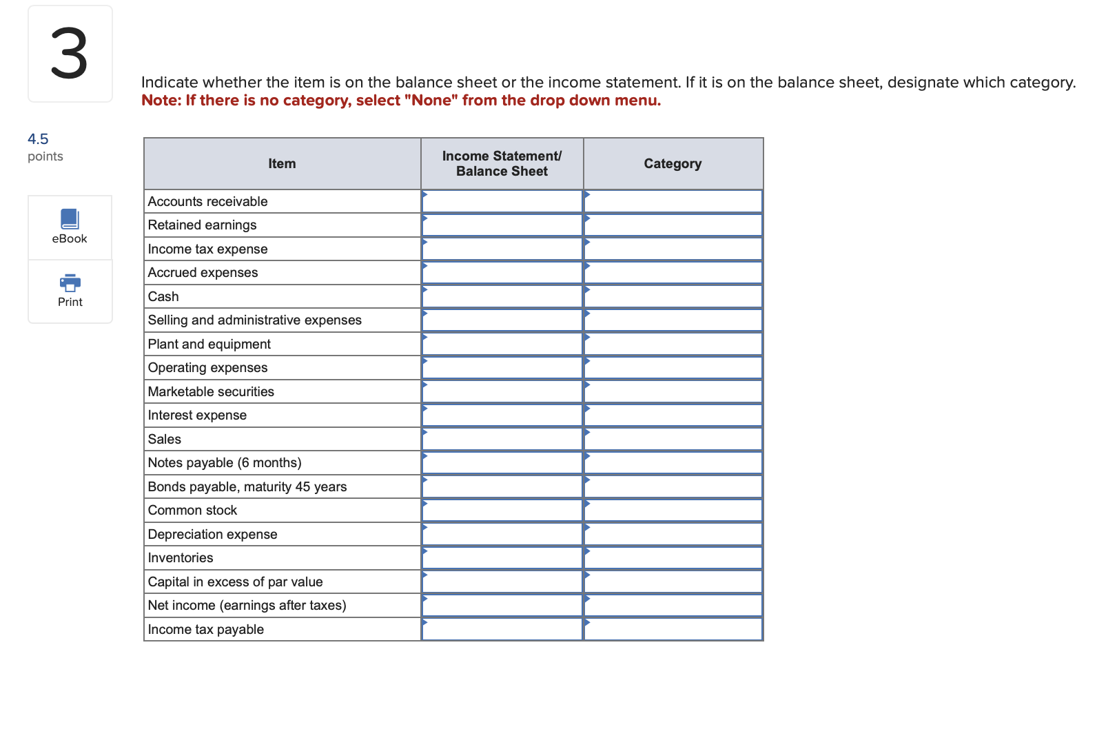 3 Indicate whether the item is on the balance