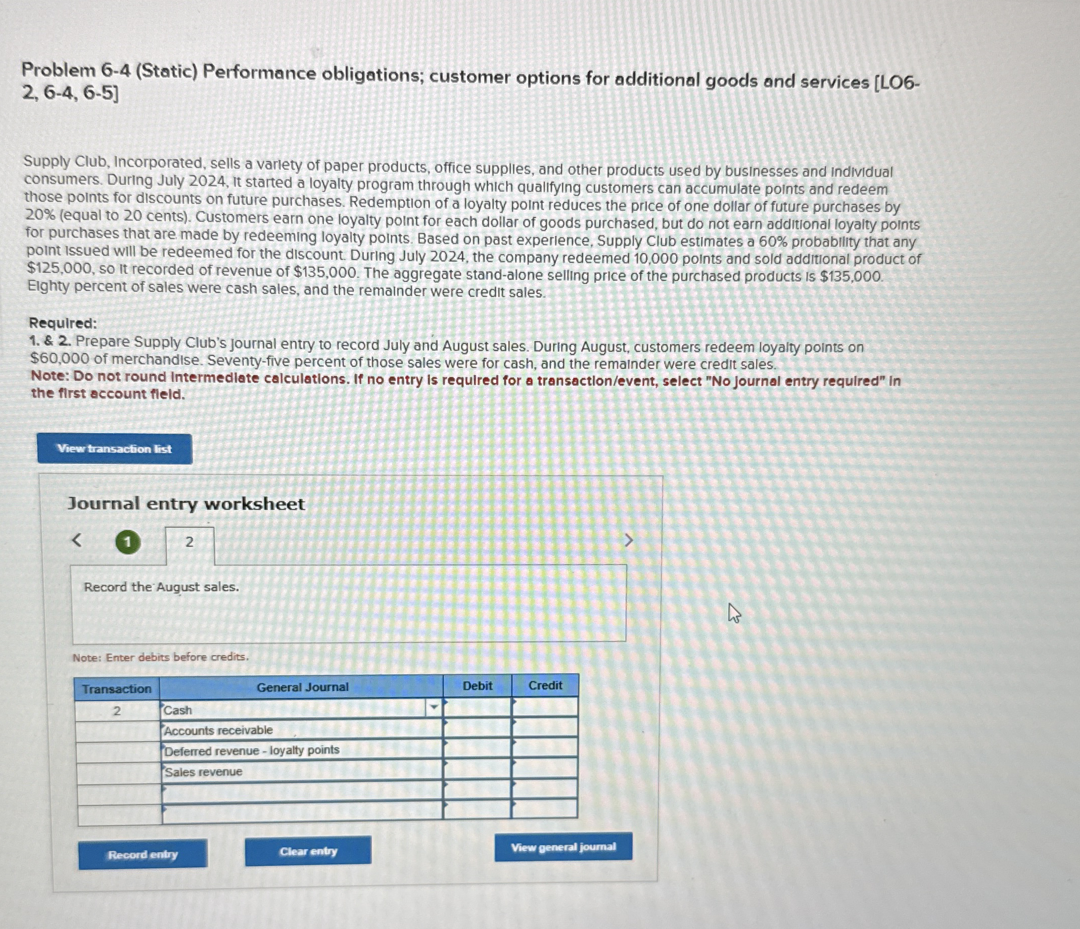 Problem 6 - 4 ( Static ) Performance obligations;