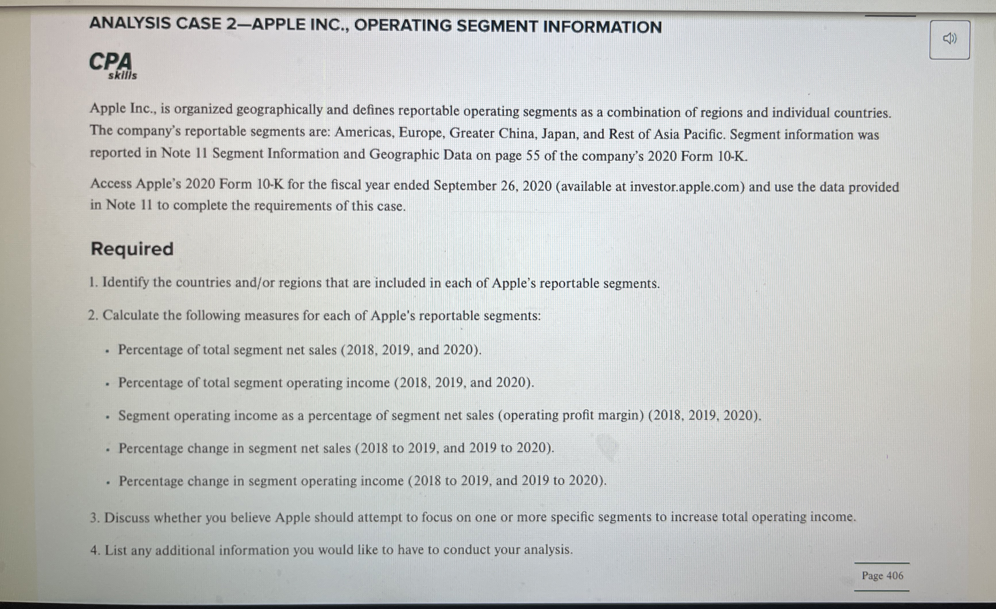 ANALYSIS CASE 2 - APPLE INC., OPERATING SEGMENT